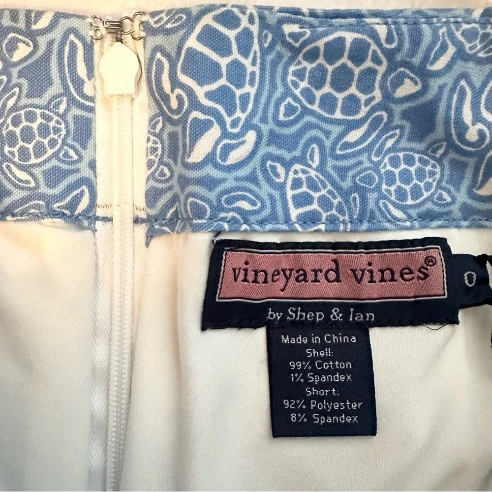 Vineyard Vines Cotton Blue White Sea Turtle Print Fully Lined Mini Skort 0 NEW